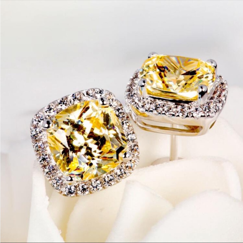 Canary Yellow Square Cut Cubic Zirconia Earrings